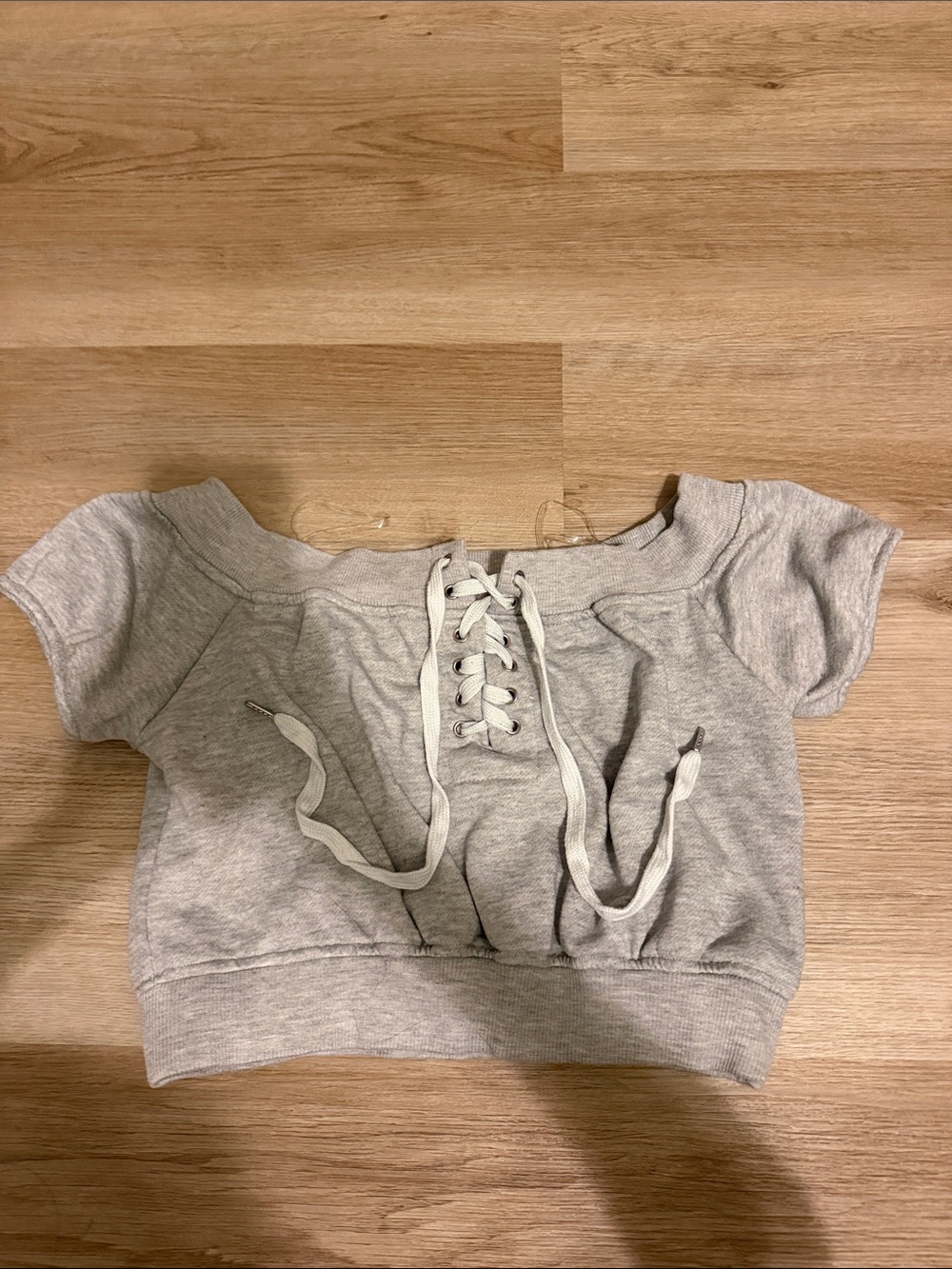 Better Be Light Grey Lace-Up Crop Sweatshirt